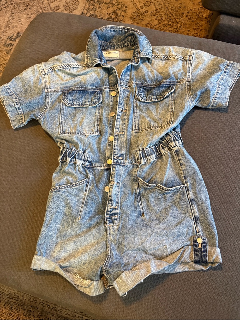 We The Free Light Blue Denim Short Romper